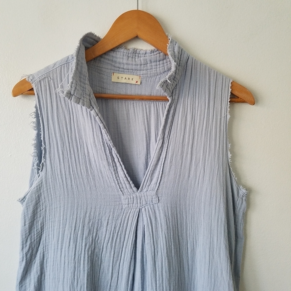 Stark X 100% Cotton Gauze Blue Sleeveless Oversized Tunic Top Size Small - Picture 4 of 13